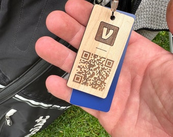 Custom Engraved Wood Golf Bag Tag: Venmo PayPal QR Code