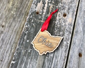 Wood Christmas Ornament - Script Ohio Map