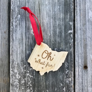 Ohio State &quot;Oh what fun!&quot; Wood Christmas Ornament