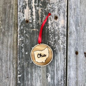Wood Christmas Ornament - Script Ohio Map