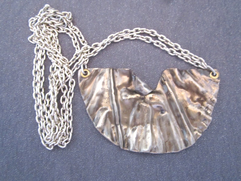bib necklace pendant silver bib long industrial necklace silver necklace Brutalist jewelry necklace for women statement necklace