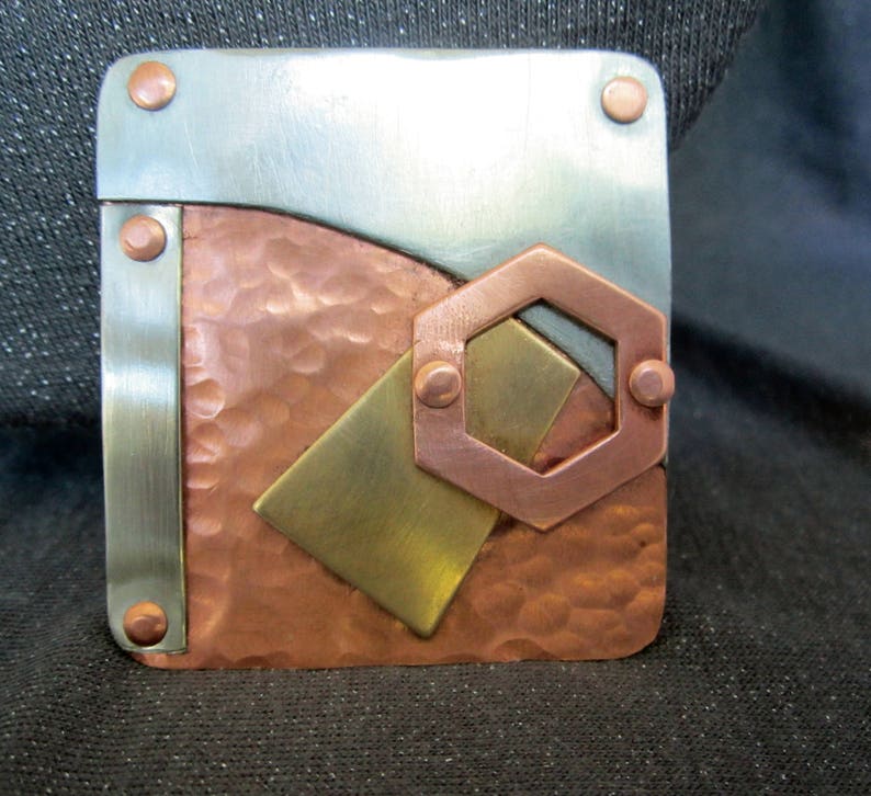 metal brooch geometric brooch mixed metal brooch steampunk brooch brooch women large metal brooch statement brooch, copper jewelry