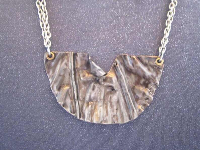 bib necklace pendant silver bib long industrial necklace silver necklace Brutalist jewelry necklace for women statement necklace