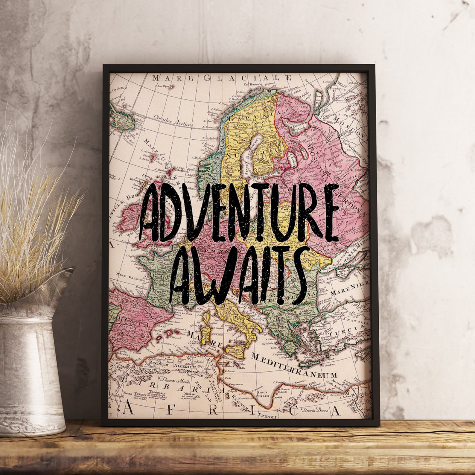 Adventure Awaits Vintage Map Wall Art Printable Digital World - Etsy