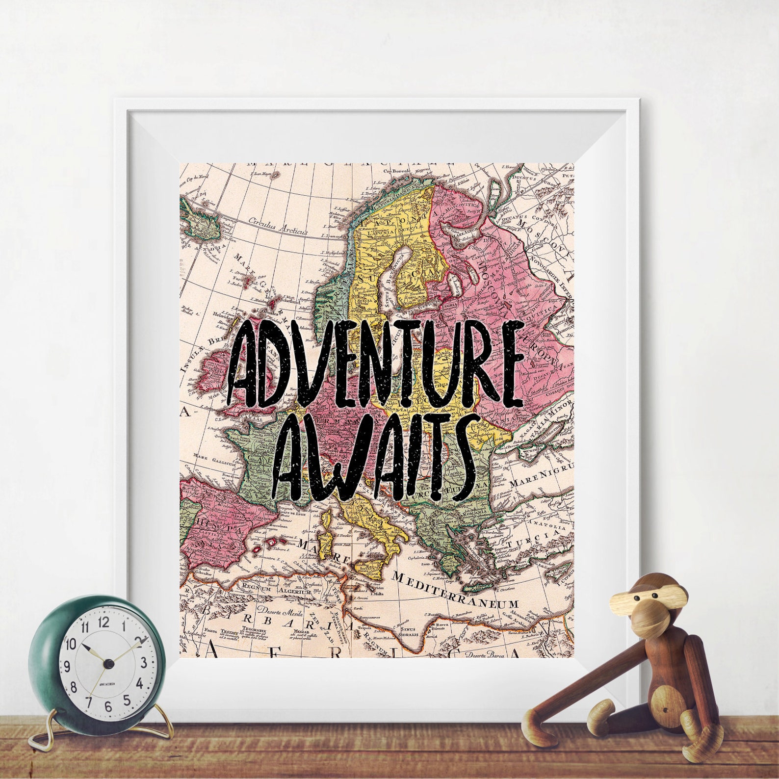 Adventure Awaits Vintage Map Wall Art Printable Digital World | Etsy