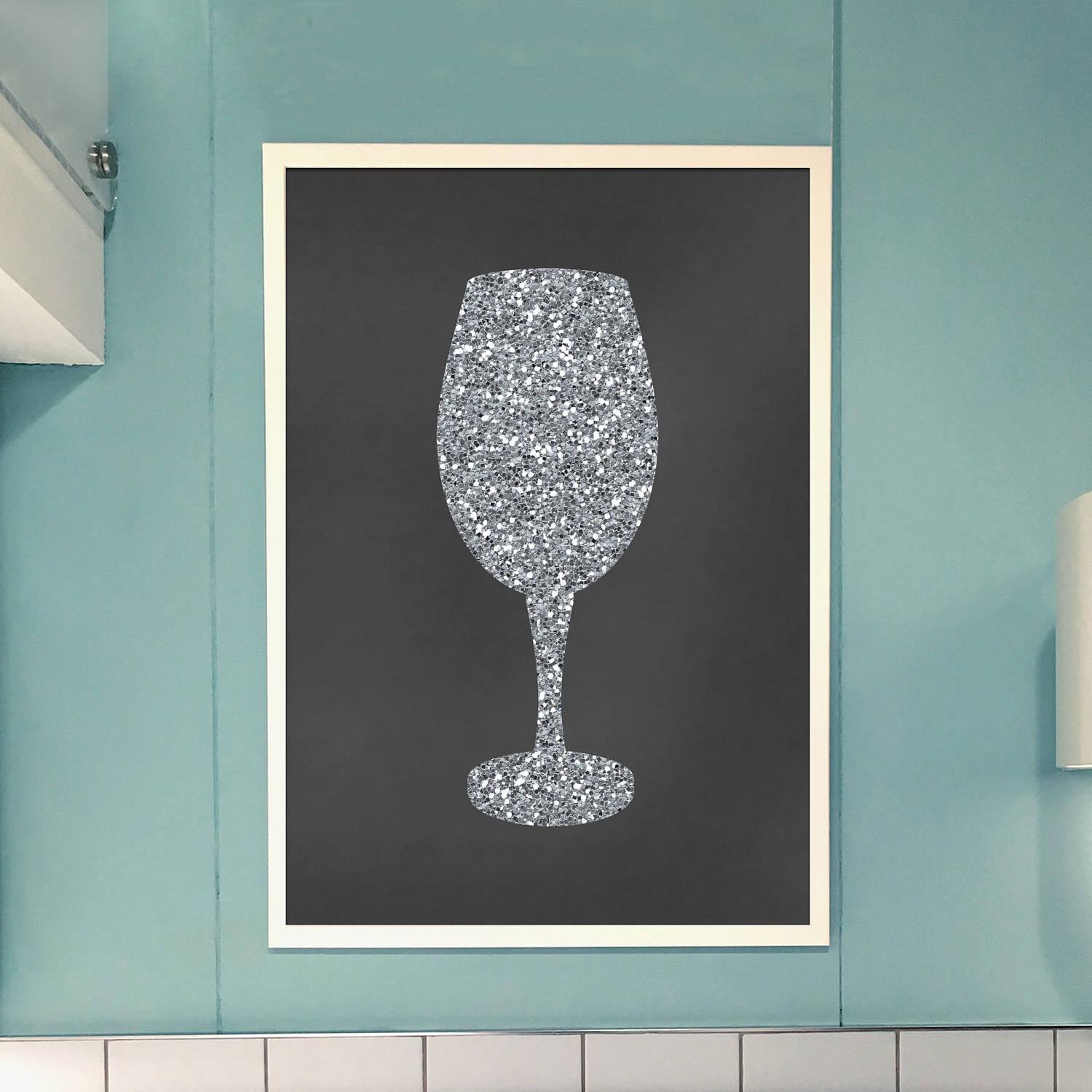Wine Glass Printable Wine Glass Decor Wine Art Print Silver | Etsy