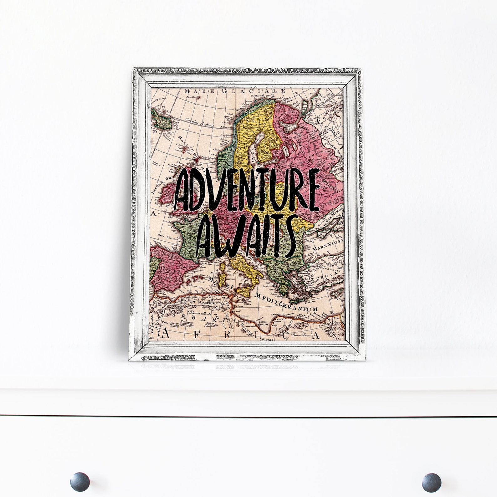 Adventure Awaits Vintage Map Wall Art Printable Digital World | Etsy