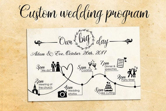 vintage custom wedding program infographic template digital pdf wedding timeline our big day best day ever wedding day itinerary wedding infographic template
