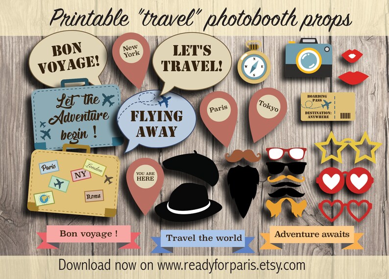 Travel Photobooth Props Printable Instant Download Travel Etsy