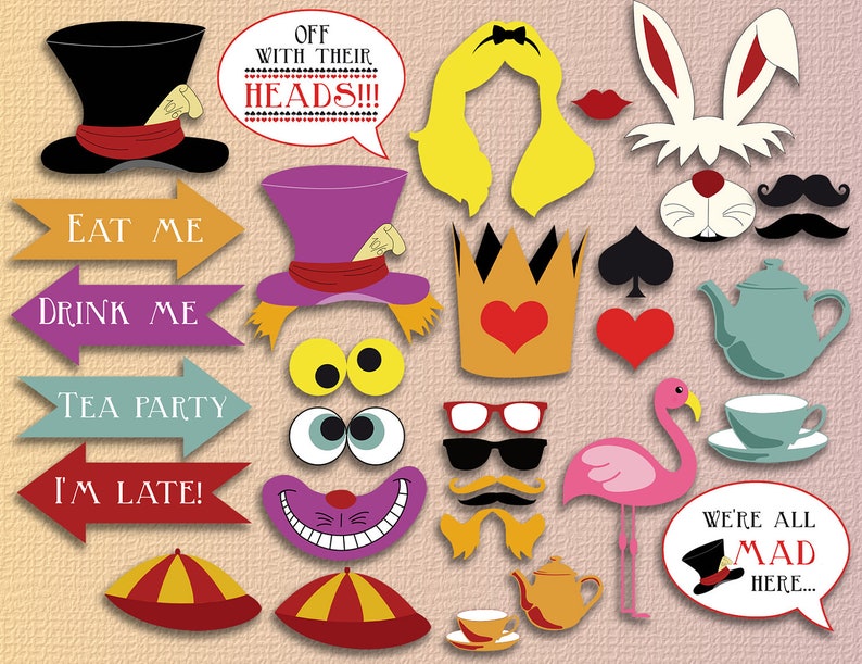 INSTANT DOWNLOAD Alice in Wonderland Party Props /& Games Printable Kit