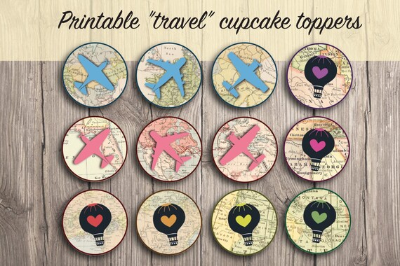 Travel Cupcake Toppers Party Decor Party Printables Travel Etsy