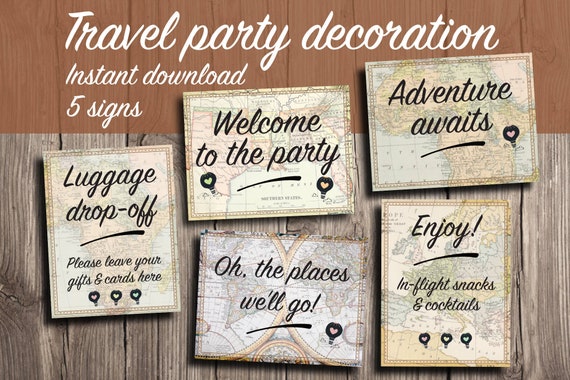 Instant Download Travel Decor Party Printables Travel Party Etsy