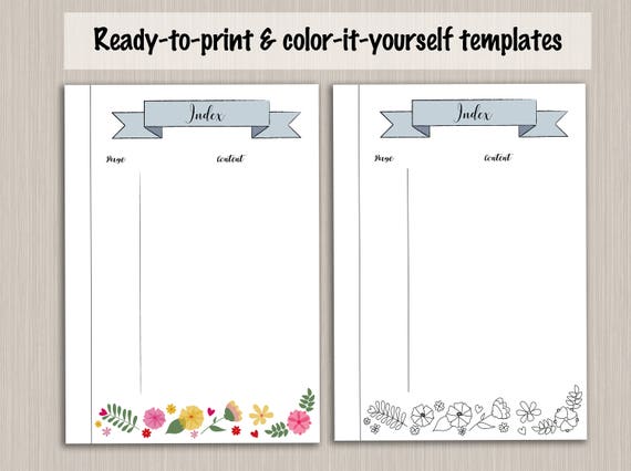 Bullet Journal Index Template Bullet Journal Pages Digital Etsy