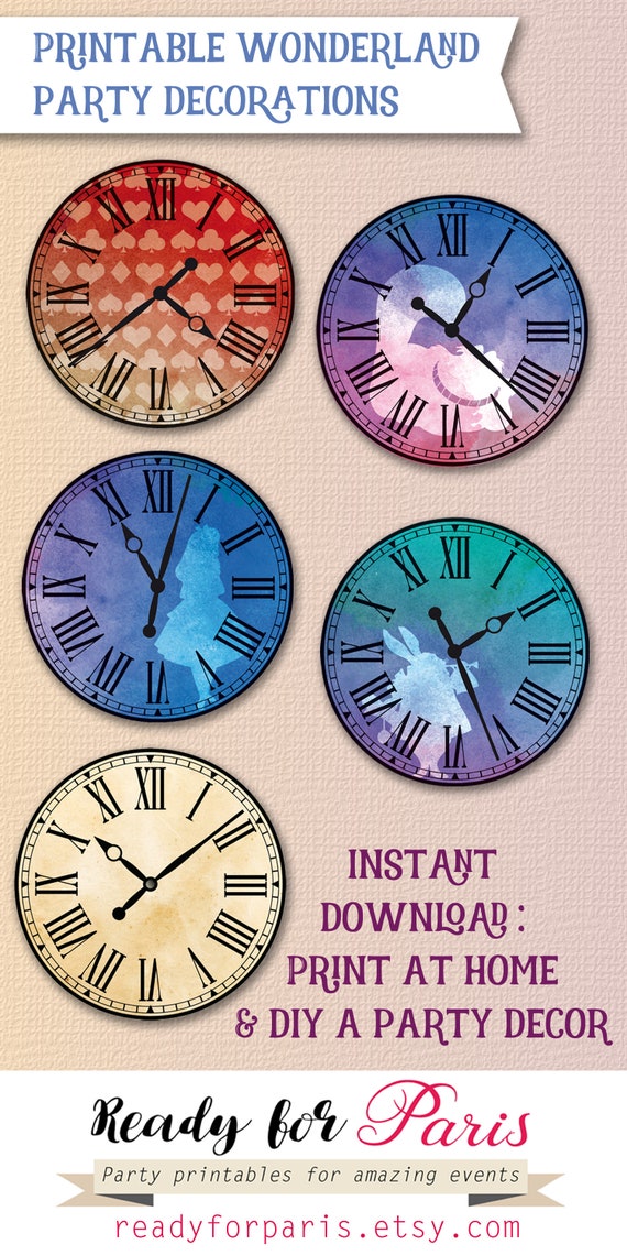 Alice In Wonderland Clock Party Printables Alice In Wonderland Etsy