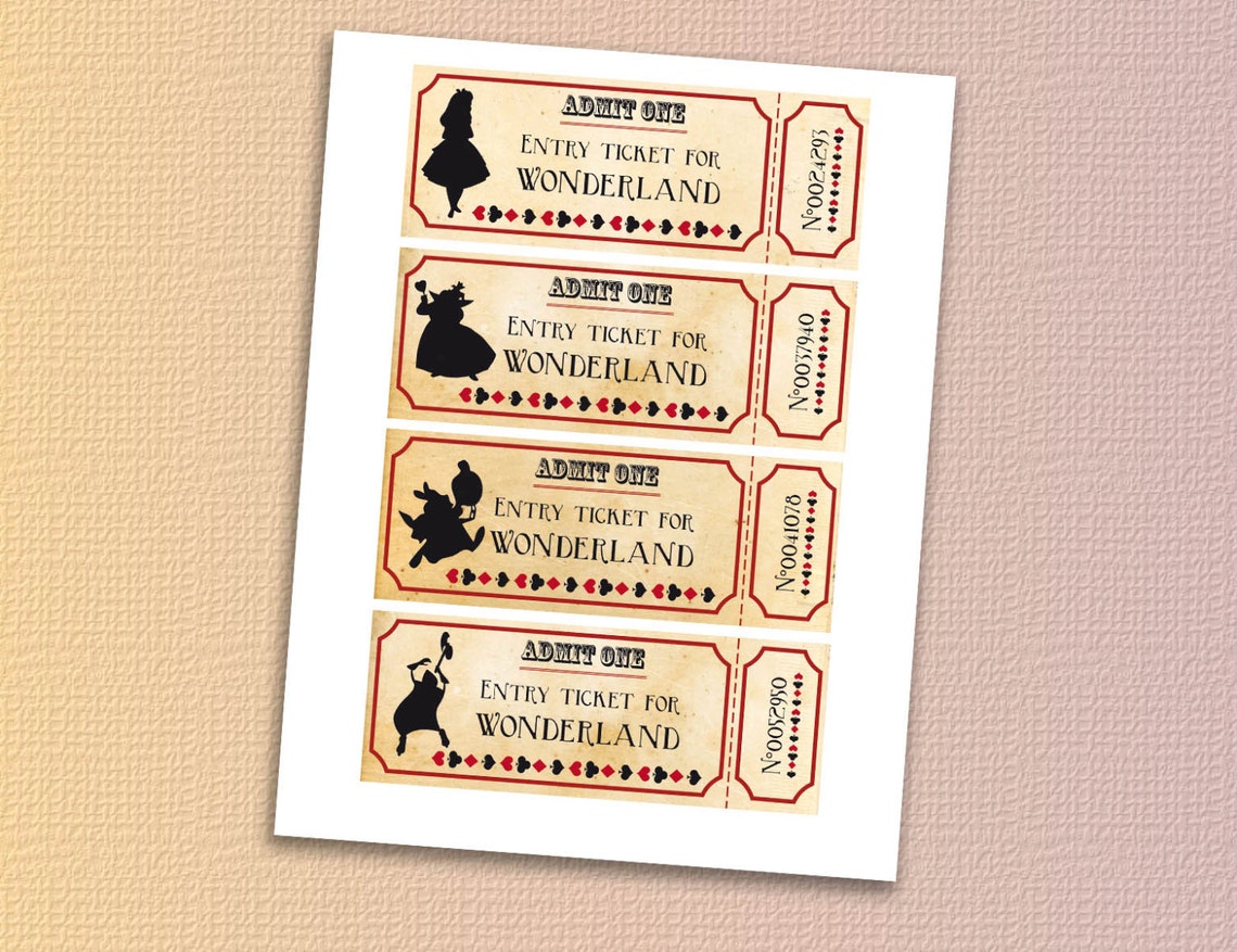 Alice in wonderland tickets printable Instant download alice Etsy