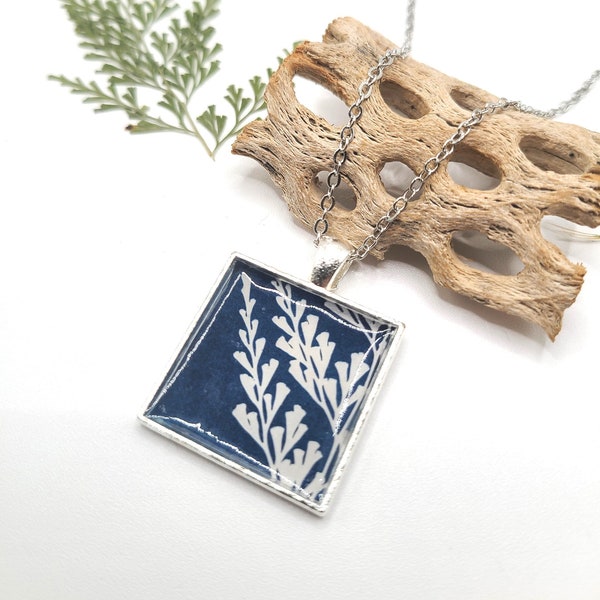 Fern Cyanotype Pendant Necklace | Unique Jewelry | Cyan Blue | Blueprint | Alternative Photography | Botanical Pendant