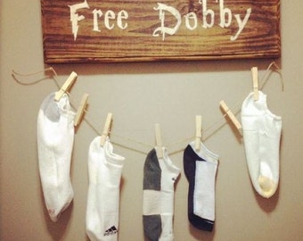 Free Dobby Sock Holder Hanger Sign for Laundry Room - Save a house-elf rustic, twine