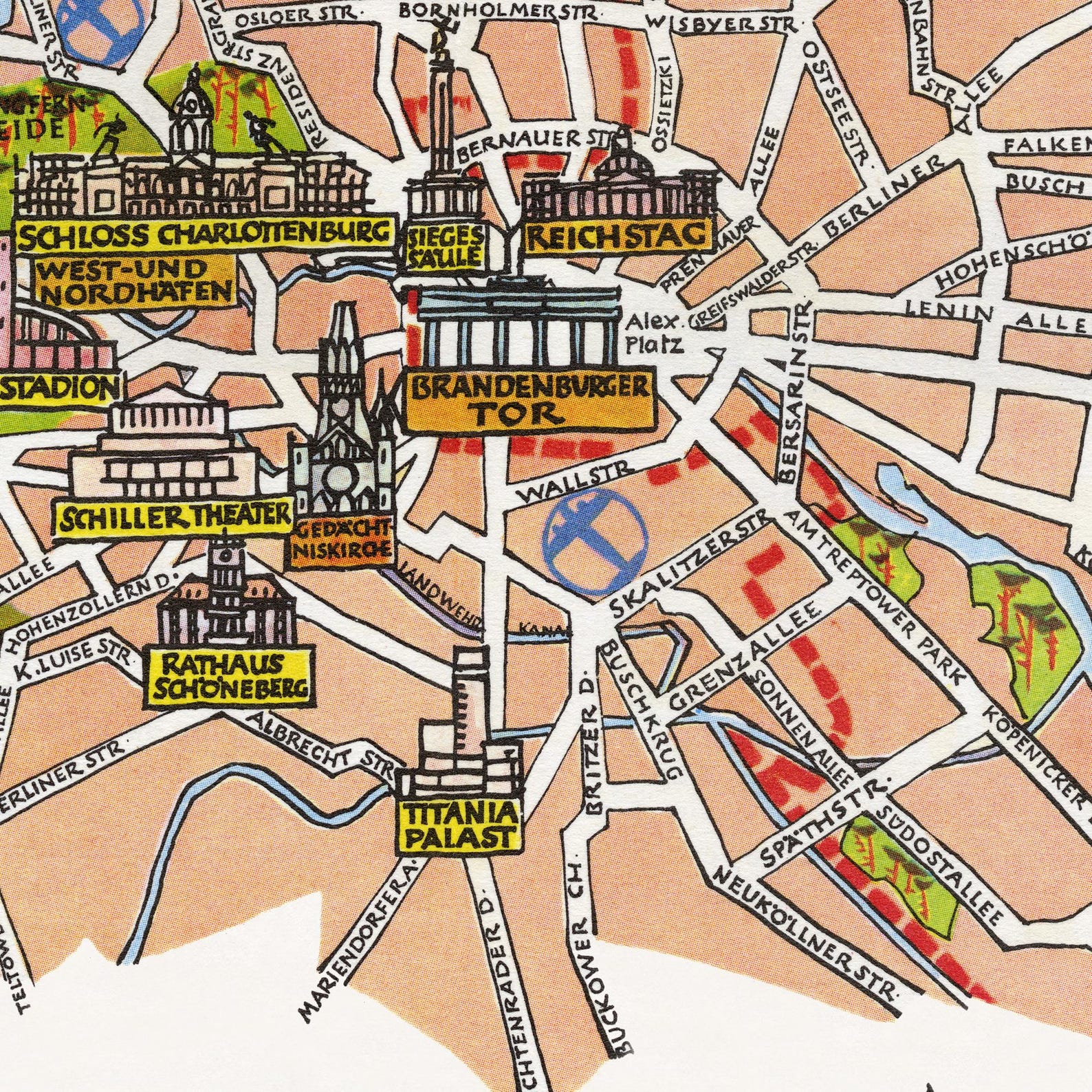 Fun Map of Berlin in Germany, Deutschland, DE - Vintage Pictorial ...