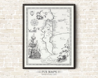 Map of Africa - The Cape Peninsula Vintage Pictorial Print Old Pen & Ink Illustration of South African Wall Art Adventure Map Travel