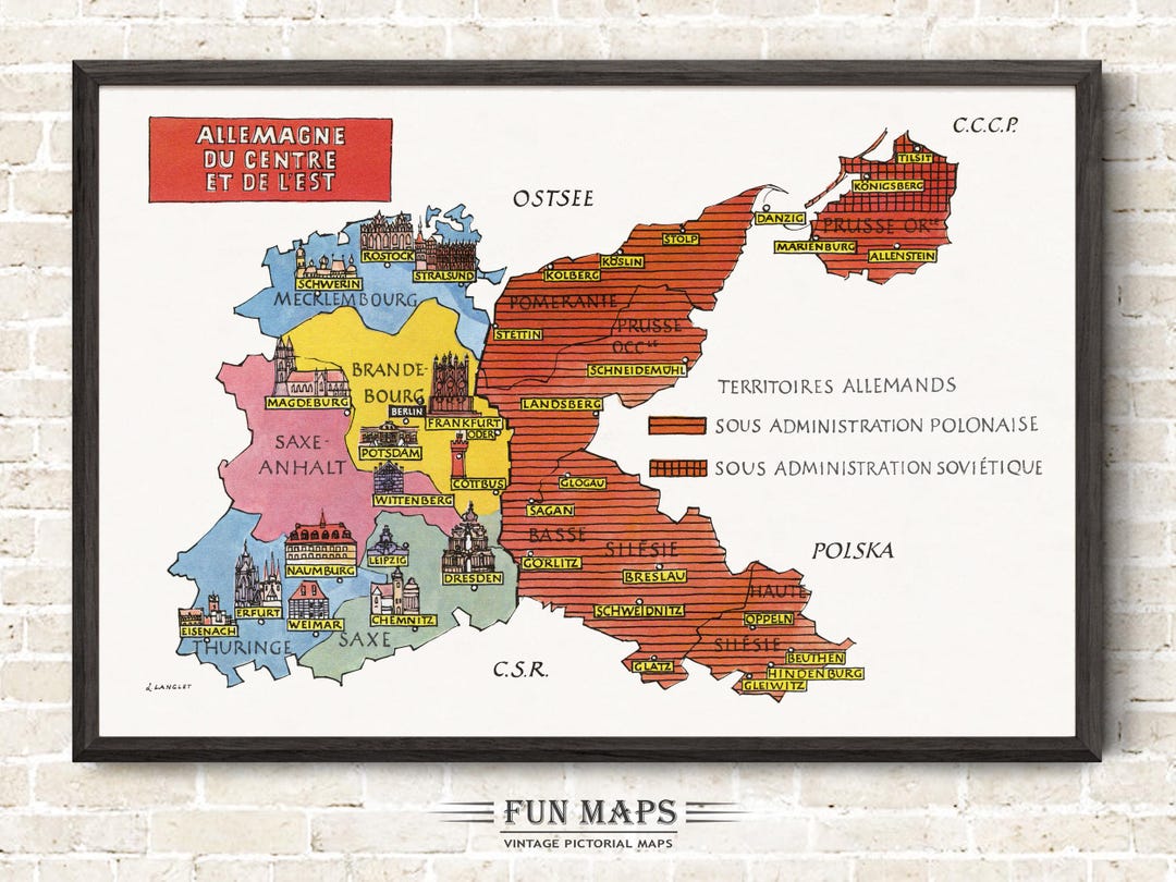 Fun Map of Central Germany, Deutschland, DE - Vintage Pictorial ...