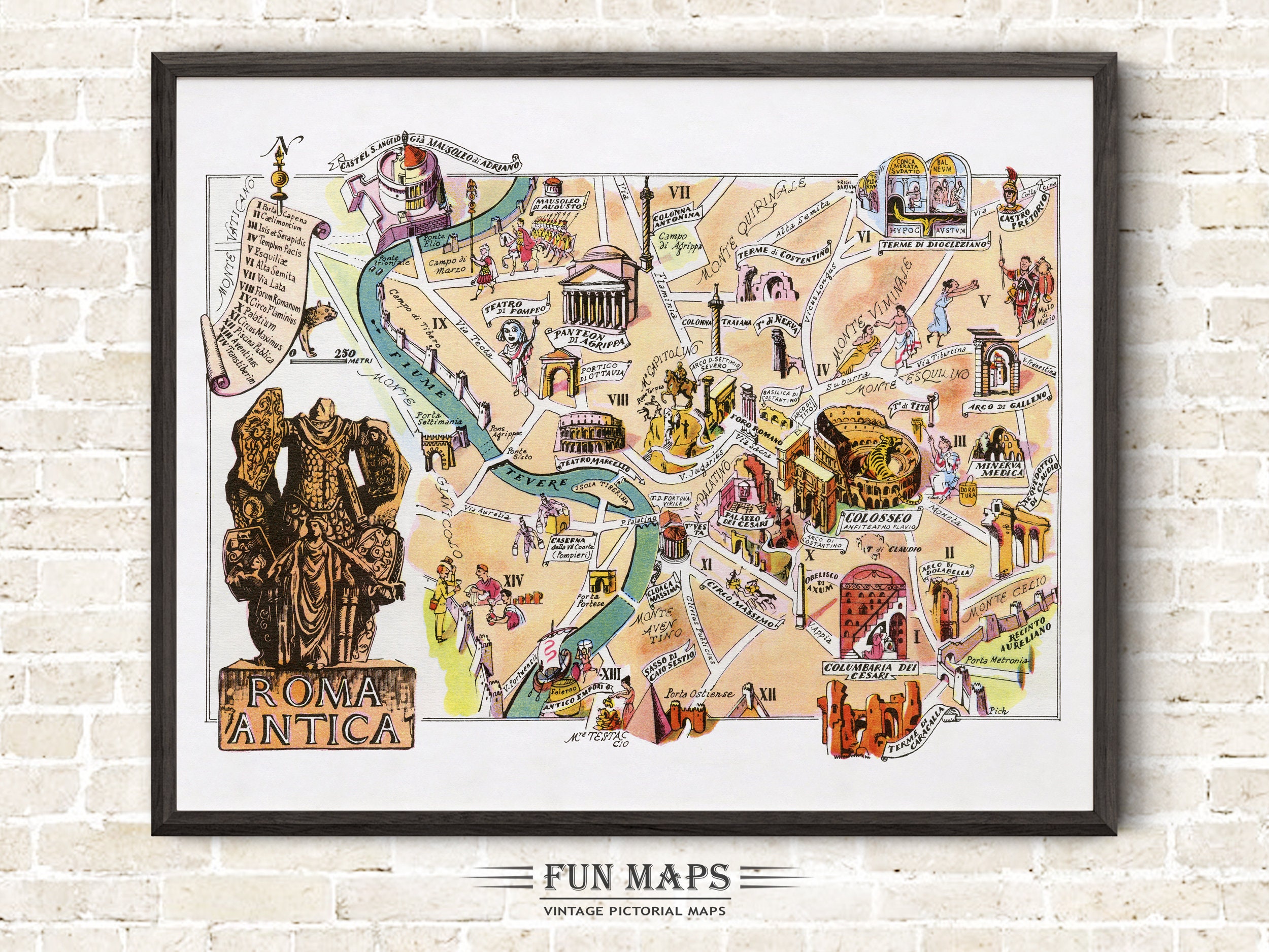 イタリアの古代ローマの楽しい地図 ヴィンテージの絵入り気まぐれな