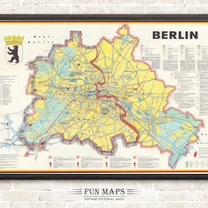 ドイツ、ベルリンの古地図 - ヴィンテージプリントイラスト、壁アート、装飾、旅行ポスター、地理、カラフルな地図作成