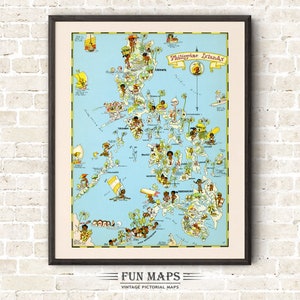 Fun Map of the Philippine Island Adventure Pictorial Vintage Old Print Illustration Wall Art  Whimsical Beach Décor Gift