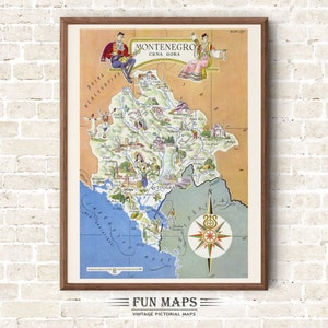 Mapa antiguo de Montenegro, impresión pictórica vintage, ilustración, arte de pared, decoración, regalo, póster de viaje, mapa de aventuras de Europa.