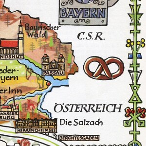 Fun Map of Bavaria in Germany, Deutschland, DE Vintage Pictorial ...