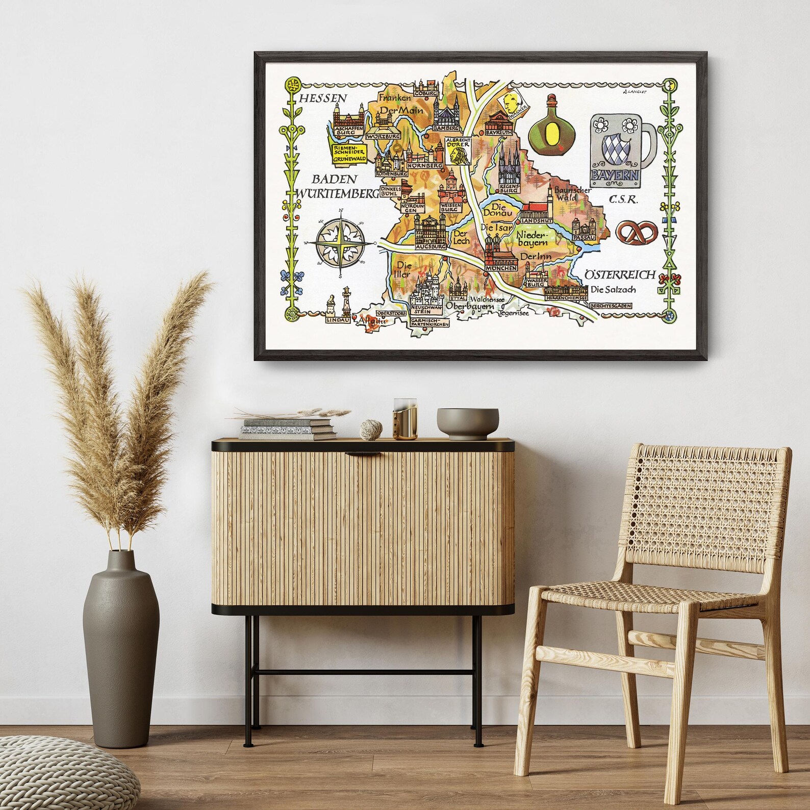 Fun Map of Bavaria in Germany, Deutschland, DE Vintage Pictorial ...