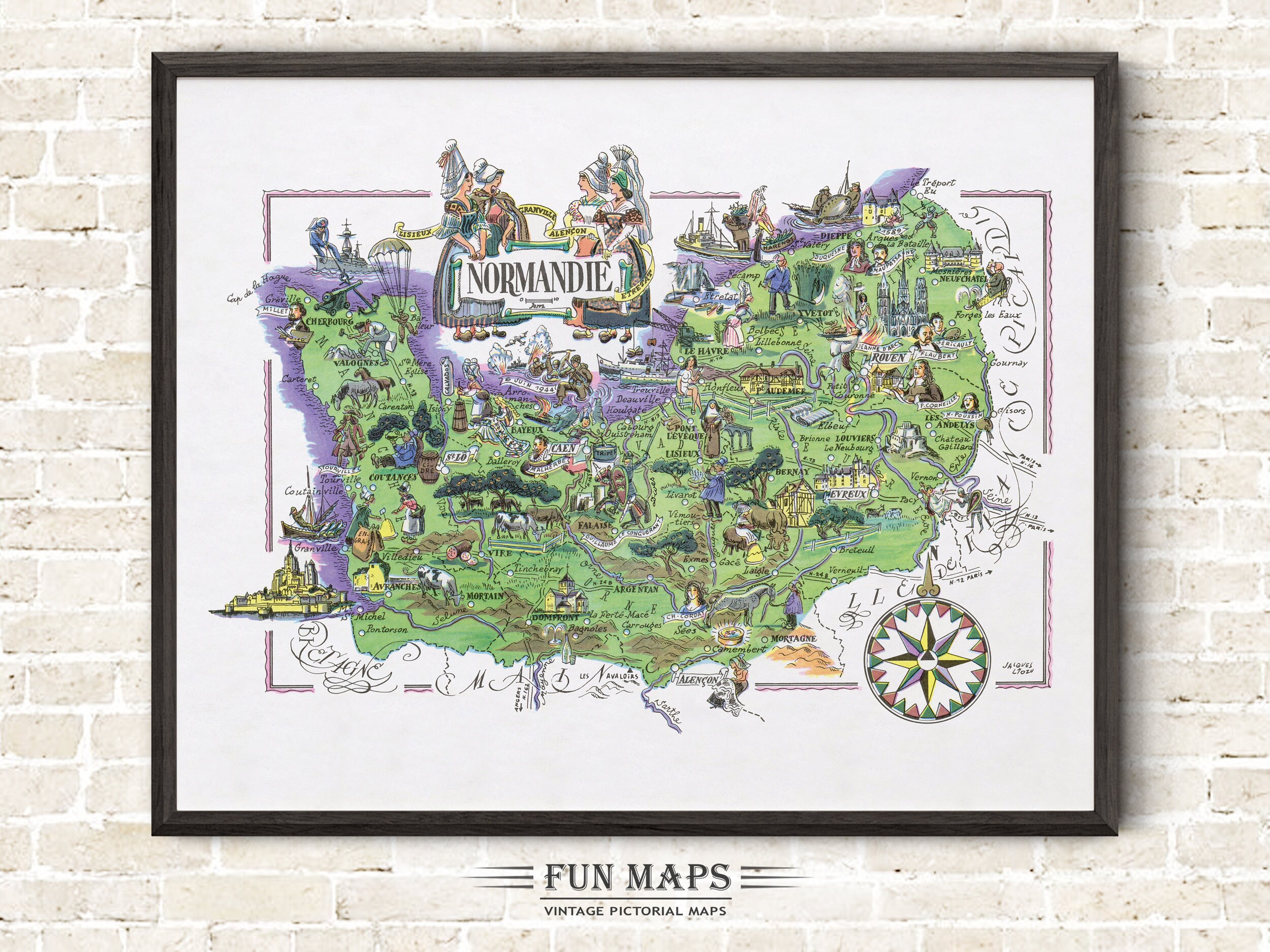 フランスのノルマンディー地方の楽しい地図、フランス、FR