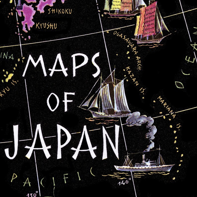 Japan Map Fun Map of Japan - Fun Vintage Pictorial Whimsical Cartoon Old Print ...
