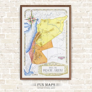 Alte Karte des Heiligen Landes im Nahen Osten, Vintage Bildkarikatur Druck Illustration, Wand Kunst Dekor Geschenk Reise Poster