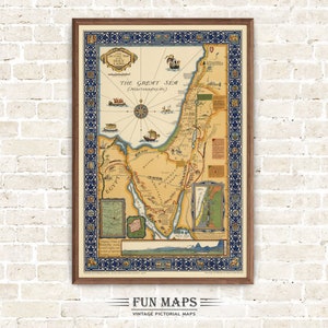 Alte Karte des Heiligen Landes im Nahen Osten, Vintage Bilddruck Illustration, Wand Kunst Dekor Geschenk Reise Poster Bild Karte