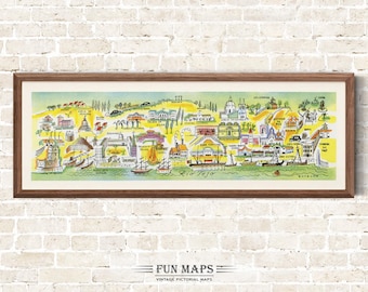 Fun Map A of The Docks  in Portugal Vintage Pictorial Whimsical Cartoon Old Print Illustration Spanish Wall Art Gift Travel Poster Adventure