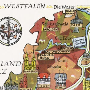 Fun Map of Hessen in Germany, Deutschland, DE - Vintage Pictorial ...