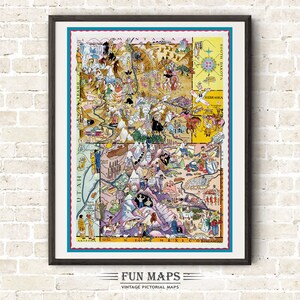 Carte vintage de l'État du Colorado et du Wyoming - Illustration d'impression fantaisiste imagée Aventure Cadeau déco Art mural coloré