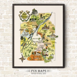 Carte amusante de Le Grand Bruxelles en Belgique, illustration vintage d'impression lunatique picturale | Aventure | Art mural décoratif | Affiche cadeau