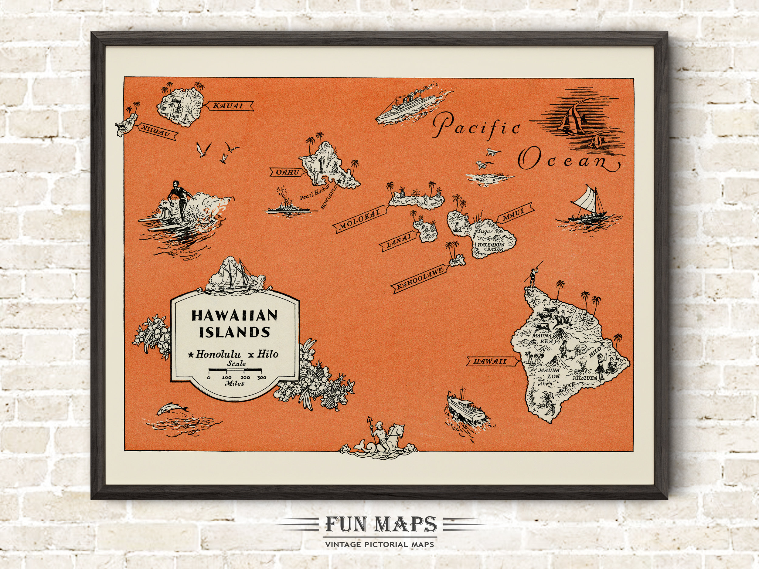 Map of the Hawaiian Islands – Fun Vintage Pictorial Animated