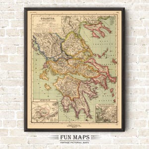 Alte Karte von Griechenland - Graecia elegante bunte Landkarte der griechischen Inseln 1903 Vintage griechische Wandkunst Geschenk Reiseposter Athen Abenteuerkarte