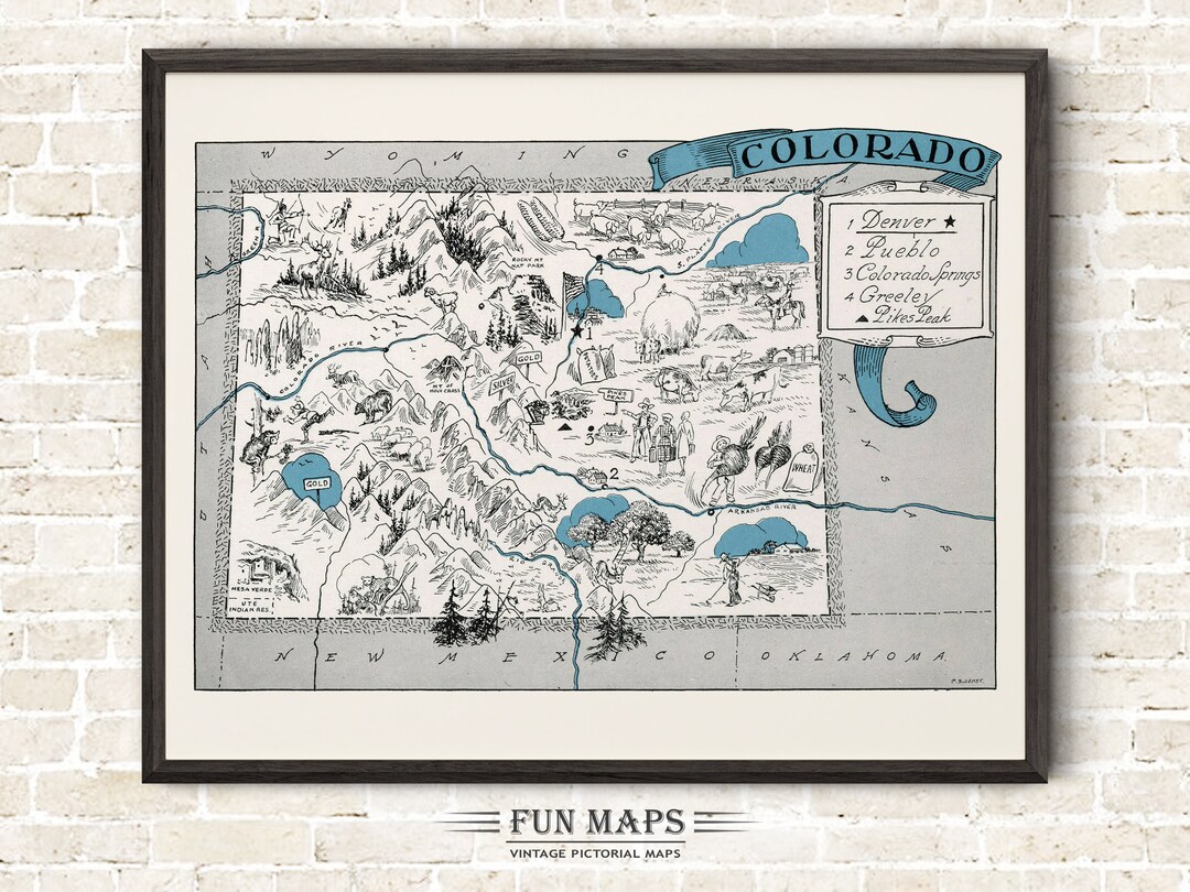 Fun Map of Colorado β Vintage Pictorial Whimsical Cartoon Print ...