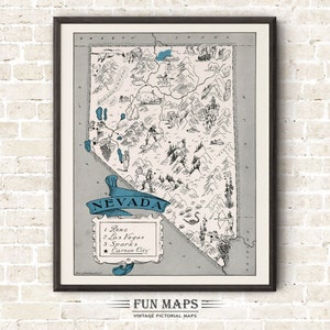 Carte amusante du Nevada - Illustration vintage de dessin animé fantaisiste pictural par Johst Art mural déco cadeau Poster