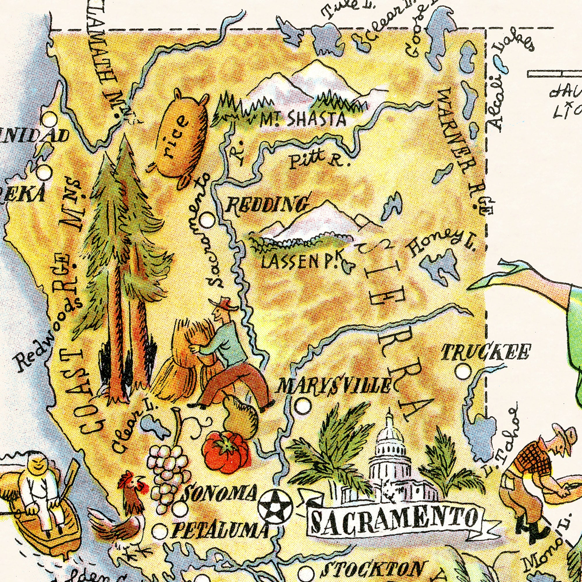 Fun State Map of California – Vintage Pictorial Whimsical Cartoon Print ...
