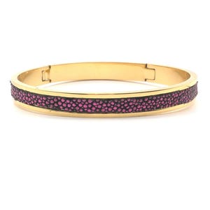 Metallic Pink Stingray Leather on Goldtone Stainless Steel Metal Wrist Channel Bracelet  5/16 inch  - US Seller