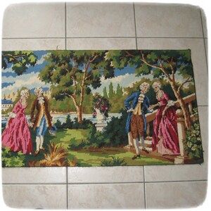 French Tapestry Purse, Canvas Handbag, French Gallant Scene, Two Romantic Couples in Royal Garden image 8