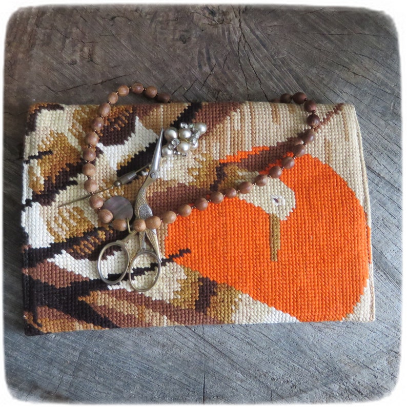 Tapestry Cover for Tablet iPad Mini 7,9 Hand stitched needlepoint, Protective Sleeve, Bird in Pond image 8