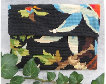 Tapestry Cover for Tablet iPad needlepoint, Protective Sleeve, Parrot and Butterfly of the Jungle