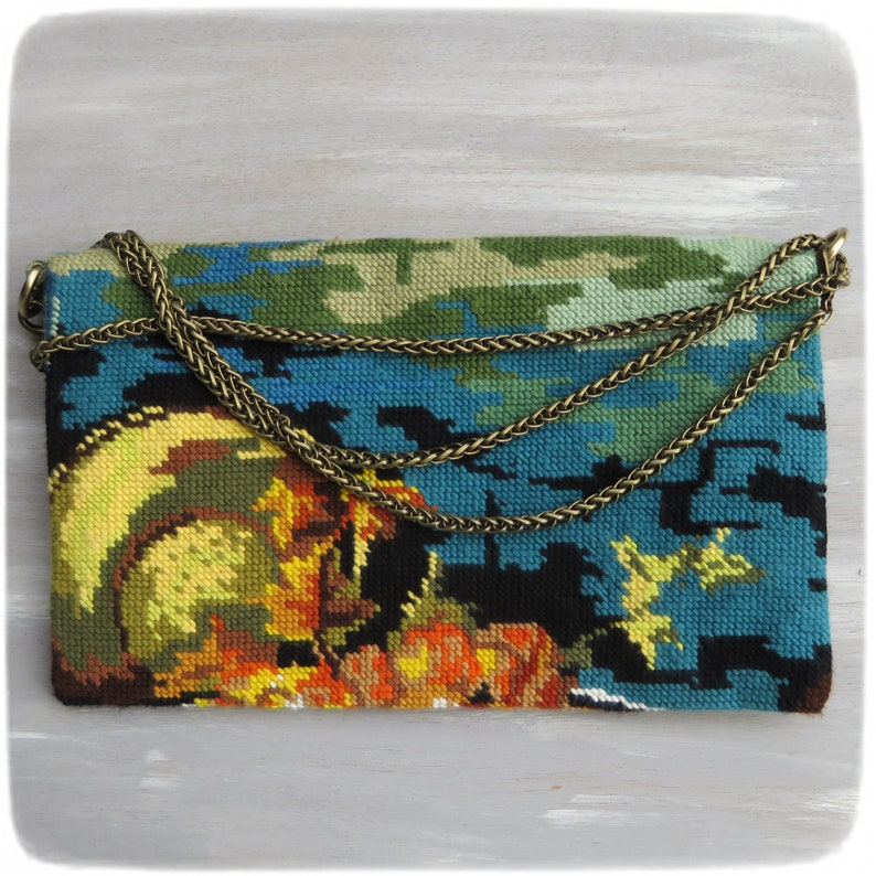 Zipper Fold over, Cross body Embroidery, Convertible bag, Versatile pouch, Still Life from Willem Kalf image 5