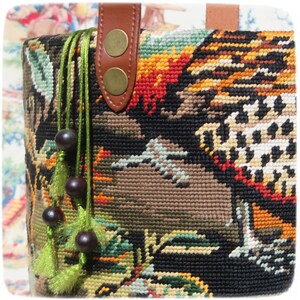 Tapestry Needlepoint Bucket Bag, Red Partridge, Woven basket bag, Feathers, Wild Bird image 7