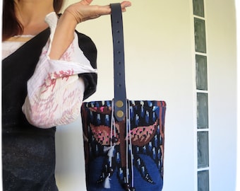 Tapestry Needlepoint Bucket Bag, Drumsized, Blue Thistles